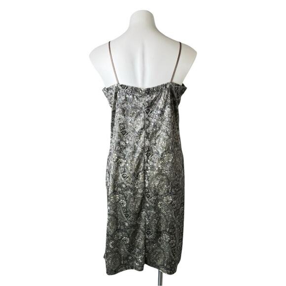 Y2K Paisley sequin spaghetti strap dress plus size 1X Taupe Black velour - Picture 3 of 8
